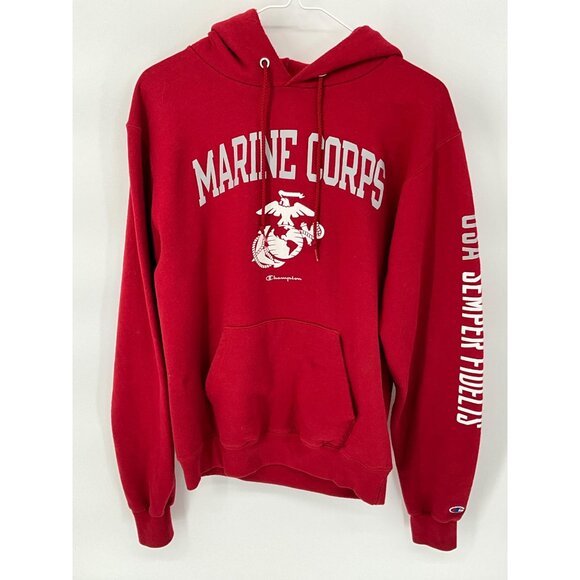 Champion Red Marine Corps Hoodie Sweatshirt Small 50% Cotton 50% Polyester - Picture 1 of 6